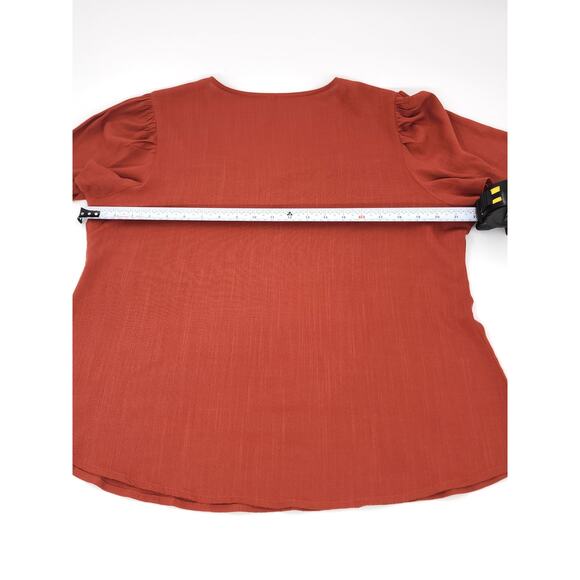 Mezzanine Rust Crochet Trim Blouse Short Sleeve Boho Top Size L - Picture 5 of 6